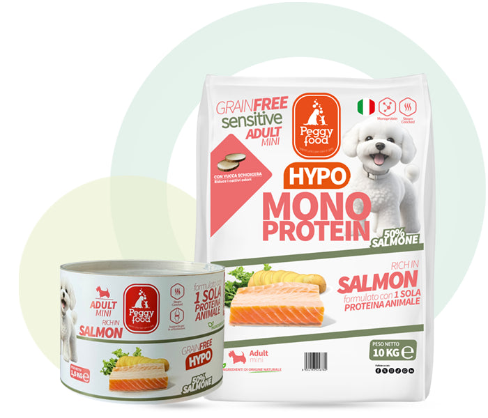 Peggy food Alimento Completo Salmone Crocchette cani piccola taglia grain free per benessere quotidiano